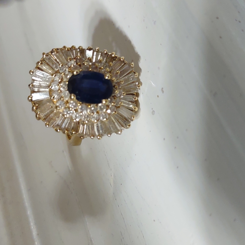 Levian 14kt yellow gold diamond blue sapphire ring - Picture 6 of 13